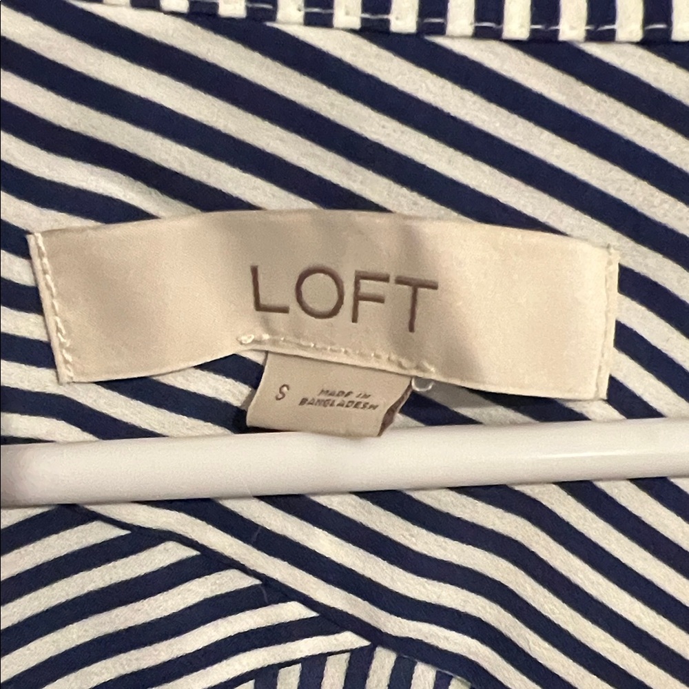 LOFT woman’s  Navy and White Striped Button Down blouse - Picture 2 of 2